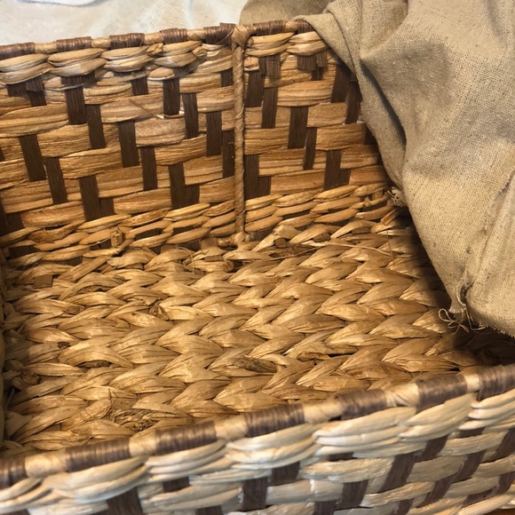 Linen Lined Boho Rattan Wicker + Wire Basket - Picture 7 of 7